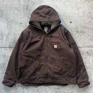 Carhartt Jacket Men 2XL Brown Sherpa Lined Canvas 104392 DKB Hooded Workwear